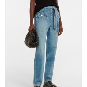 Veronica Beard Womens Rinley High Rise Cropped Jeans Durango Blue Button Fly 28